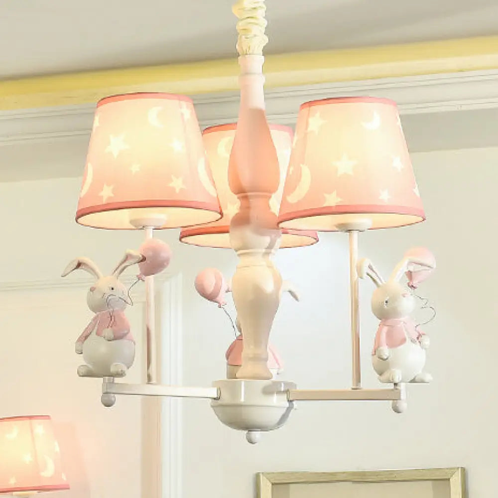 Contemporary Tapered Shade Hanging Ceiling Lamp - Stylish Fabric Light Fixture For Bedroom 3 / Pink