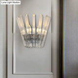 Contemporary Tapered Wall Mount Light With Clear Crystal For Corridors - Chrome Finish 2 Bulbs