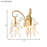 Contemporary Teardrop Crystal Wall Mount Light With 2 Brass Sconce Lights For Bedroom
