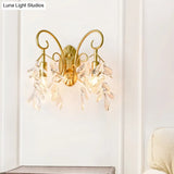 Contemporary Teardrop Crystal Wall Mount Light With 2 Brass Sconce Lights For Bedroom