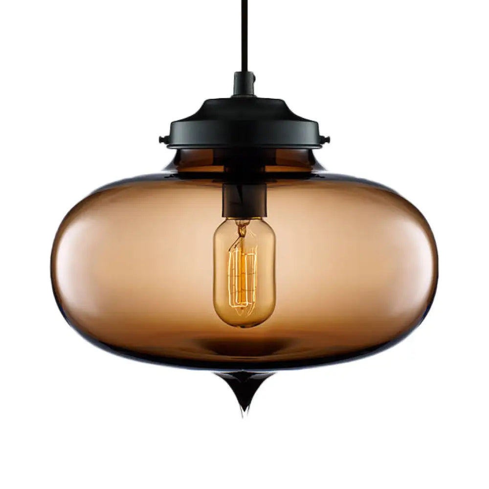Contemporary Teardrop Hanging Pendant Light - 1 Glass Red/Brown/Blue Ceiling Fixture Brown