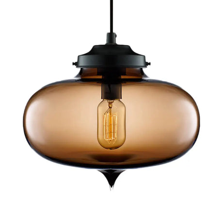 Contemporary Teardrop Hanging Pendant Light - 1 Glass Red/Brown/Blue Ceiling Fixture Brown