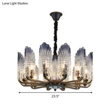 Contemporary Textured Glass Scallop Chandelier Light Fixture - 8/10/12 Black Heads Hanging Ceiling