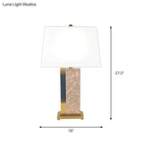 Contemporary Trapezoid Fabric Table Light - 1-Bulb White Night Lamp With Red Marble Base