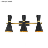 Contemporary Trumpet Wall Sconce Light In Black/White/Gold With Adjustable Arm And 1-3 Lights