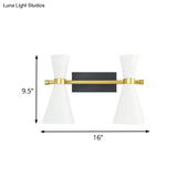 Contemporary Trumpet Wall Sconce Light In Black/White/Gold With Adjustable Arm And 1-3 Lights