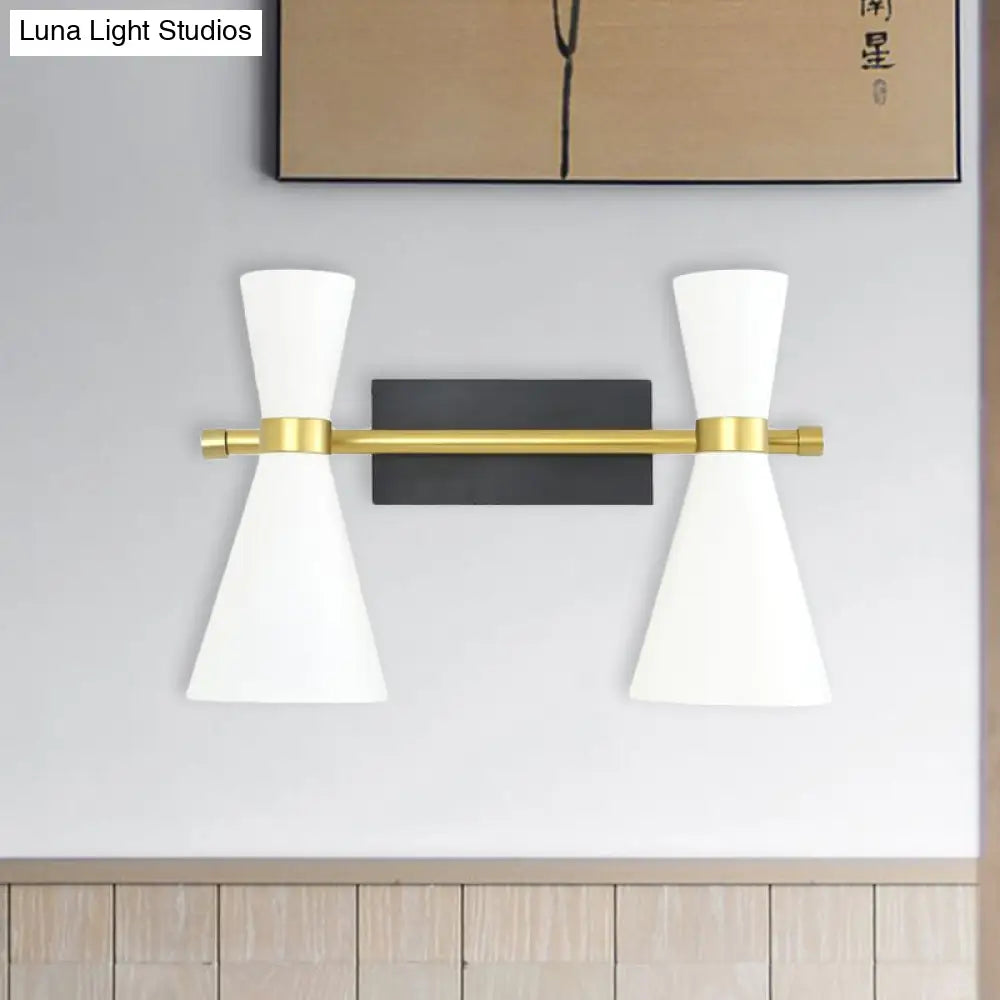 Contemporary Trumpet Wall Sconce Light In Black/White/Gold With Adjustable Arm And 1-3 Lights