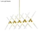 Contemporary Tubular Acrylic Island Light: 20-Head Gold Pendant With Extendable Rod