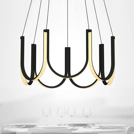 Contemporary U-Shaped Led Chandelier Light: Black/White/Gold Acrylic Ceiling Pendant (White/Warm