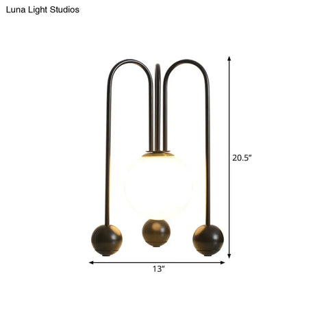 Contemporary U-Shaped Metal Table Lamp With Opal Glass Shade - Black/Gold Warm/White Light 1 Bulb