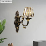 Contemporary Wall-Mounted Black And Gold Conic Crystal Prism Sconce Light With 1 Bulb