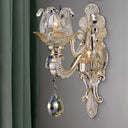 Contemporary Wall-Mounted Floral Sconce Light Fixture With Crystal Drop - Clear Glass 1/2 Heads 1 /