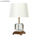 Contemporary White Barrel Night Table Lamp - Beveled K9 Crystal Nightstand Lighting With Square