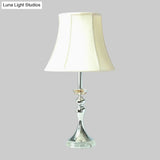 Contemporary White Bedroom Nightstand Lamp With Crystal Base - Elegant 1-Head Night Table Light