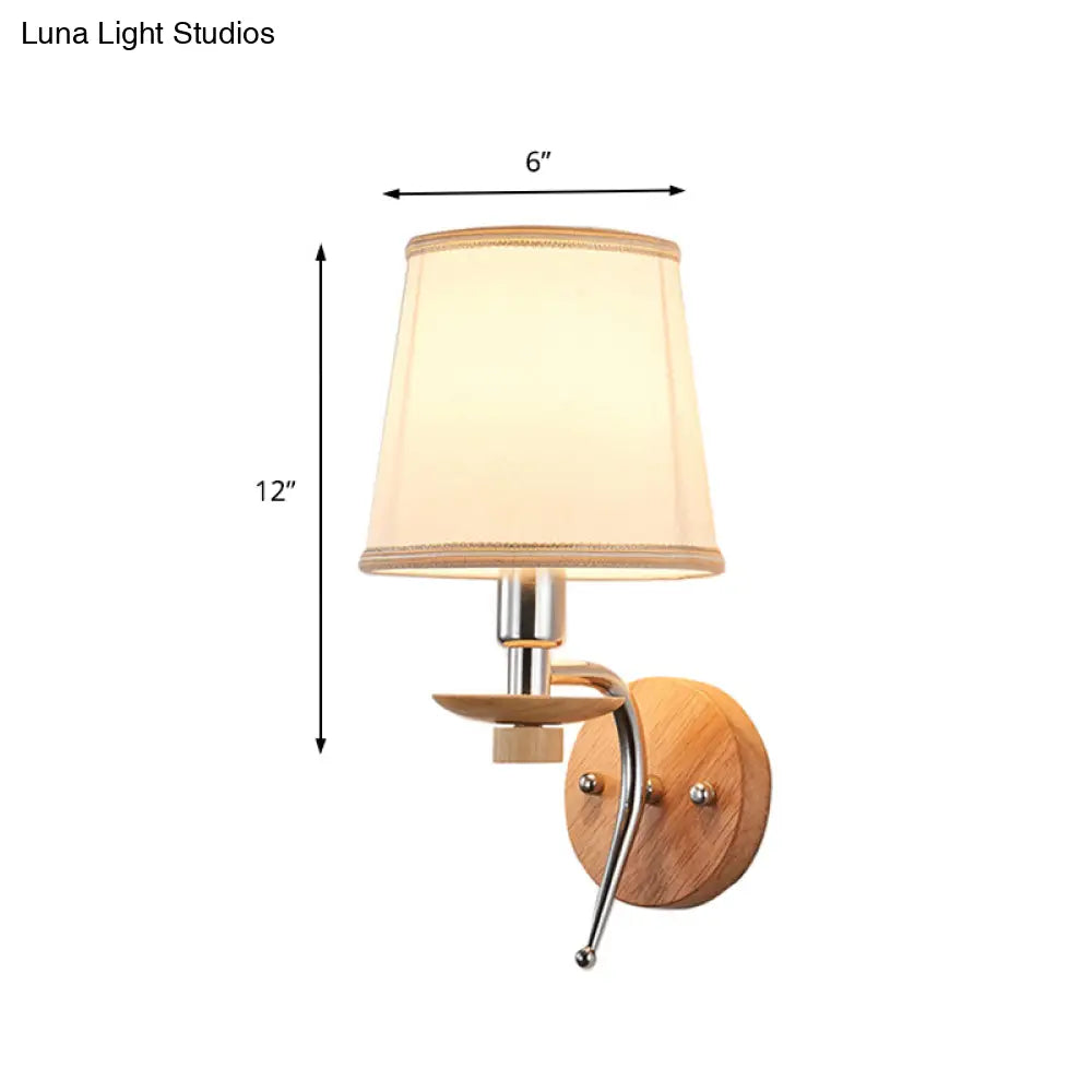 Contemporary White/Beige Fabric Wall Sconce For Corridor - Tapered Mount Fixture With 1 Bulb