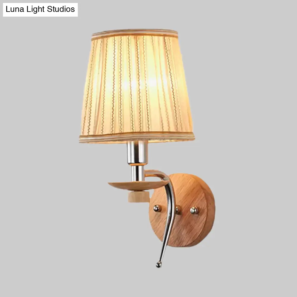 Contemporary White/Beige Fabric Wall Sconce For Corridor - Tapered Mount Fixture With 1 Bulb