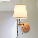 Contemporary White/Beige Fabric Wall Sconce For Corridor - Tapered Mount Fixture With 1 Bulb