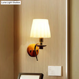 Contemporary White/Beige Fabric Wall Sconce For Corridor - Tapered Mount Fixture With 1 Bulb