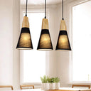 Contemporary White/Black Fabric And Wood Pendant Lamp - 3 Lights Cone Hanging Ceiling Light Black