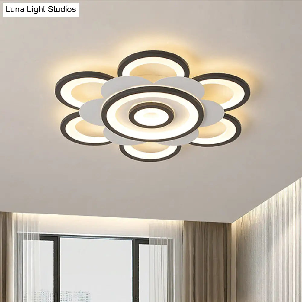 Contemporary White & Black Flower Flushmount Led Ceiling Light In White/Warm - 20.5’/24.5’ W
