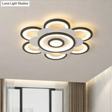 Contemporary White & Black Flower Flushmount Led Ceiling Light In White/Warm - 20.5’/24.5’ W