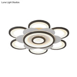 Contemporary White & Black Flower Flushmount Led Ceiling Light In White/Warm - 20.5’/24.5’ W