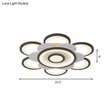 Contemporary White & Black Flower Flushmount Led Ceiling Light In White/Warm - 20.5’/24.5’ W