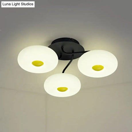 Contemporary White Circular Semi Flush Ceiling Light With 1/3/5 Heads - Acrylic Lamp For Living Room