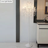 Contemporary White Crystal 4-Head Floor Lamp With Candlestick Shade For Living Room Lighting