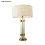Contemporary White Crystal Desk Lamp: Elegant 1-Bulb Table Light For Living Room