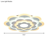 Contemporary White Flower Acrylic Led Flush Mount Ceiling Light - Outer Warm Inner 15’/19.5’ Wide