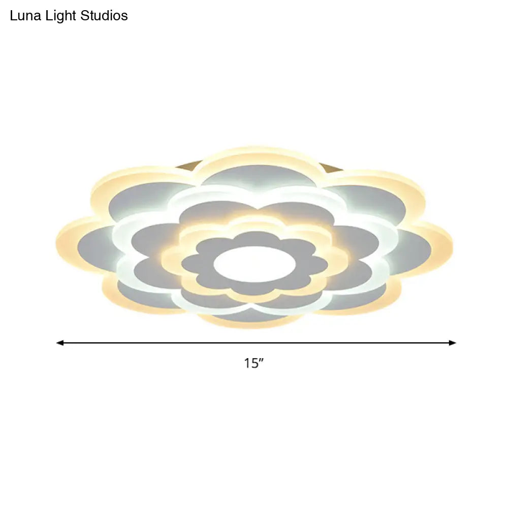 Contemporary White Flower Acrylic Led Flush Mount Ceiling Light - Outer Warm Inner 15’/19.5’ Wide