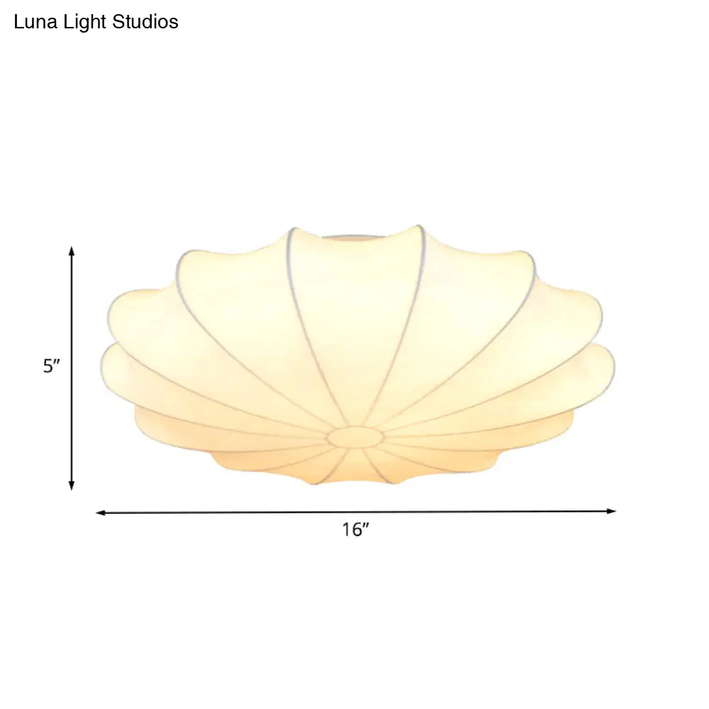 Contemporary White Flush Ceiling Light - Elegant Fabric Mount For Hallway