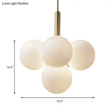 Contemporary White Glass Chandelier Lamp – 5/13 Lights Brass Pendant Light With Spherical Design