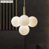Contemporary White Glass Chandelier Lamp – 5/13 Lights Brass Pendant Light With Spherical Design