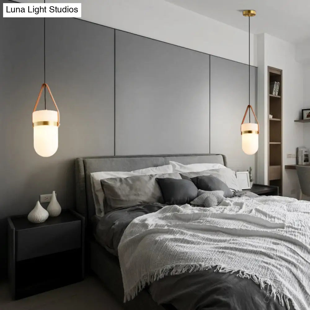 Contemporary White Glass Cylinder Pendant Lamp For Bedroom Ceiling