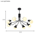 Contemporary White Glass Semi Flush Ceiling Lamp With Black Finish - 6/8 Head Sphere Design