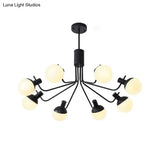 Contemporary White Glass Semi Flush Ceiling Lamp With Black Finish - 6/8 Head Sphere Design