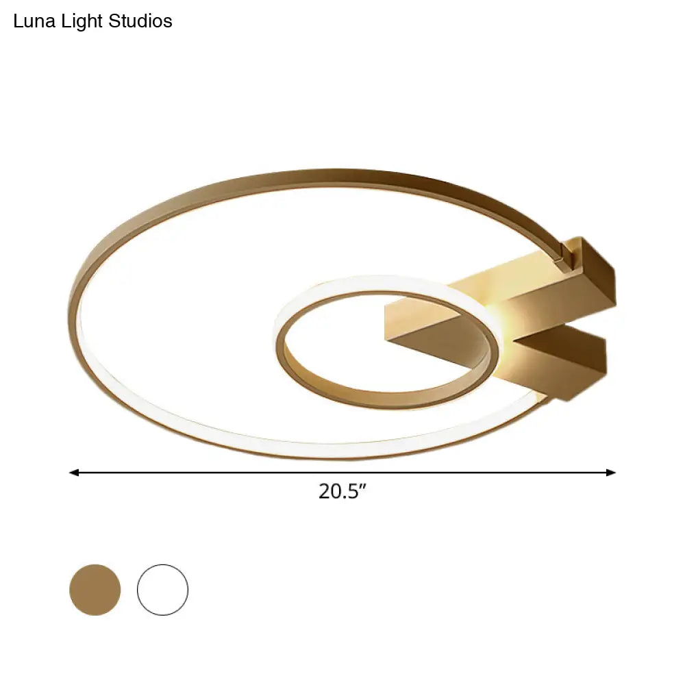 Contemporary White/Gold Led Ceiling Flush Mount With Chic 2-Circle Design