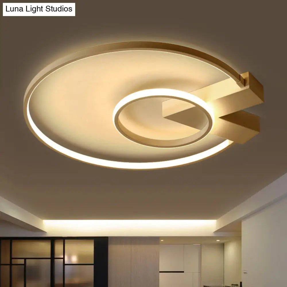 Contemporary White/Gold Led Ceiling Flush Mount With Chic 2 - Circle Design