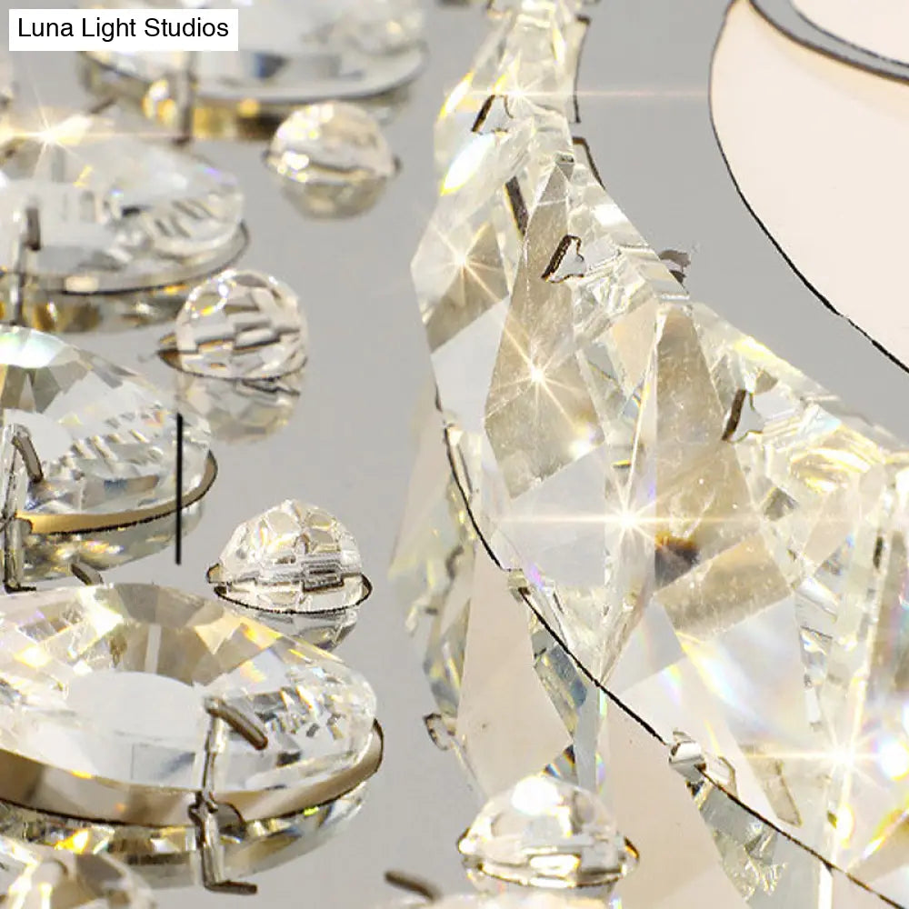 Contemporary White Led Crystal Flush Ceiling Light With Adjustable Brightness