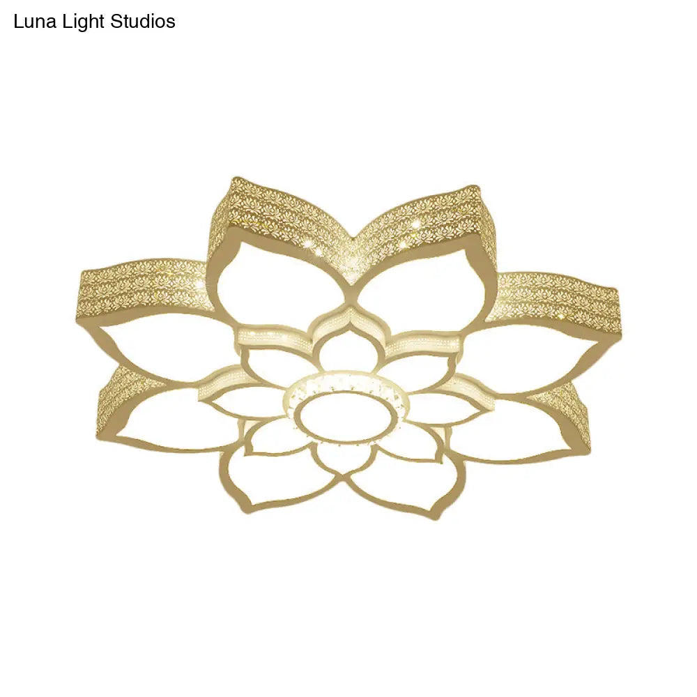 Contemporary White Led Lotus Ceiling Fixture - Metallic Flush Mount Light 21.5’/29.5’ Width
