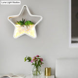 Contemporary White Metal Stone Sconce Lamp For Childs Bedroom With Fake Succulent Wall Light