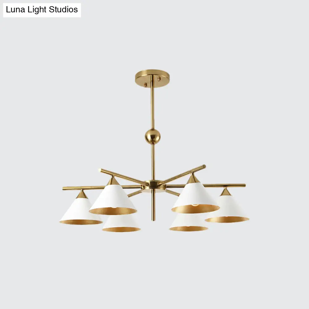 Contemporary White Pyramid Shade Pendant Light: Elegant Metallic Chandelier For Living Room