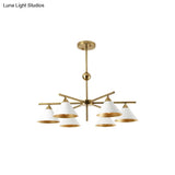 Contemporary White Pyramid Shade Pendant Light: Elegant Metallic Chandelier For Living Room