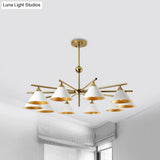 Contemporary White Pyramid Shade Pendant Light: Elegant Metallic Chandelier For Living Room