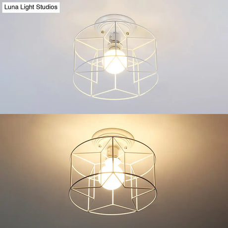 Contemporary White Wire Frame Ceiling Mount Light - Perfect For Living Rooms