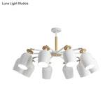 Contemporary Wine Glass Iron Semi Flush Mount Light With Wooden Cap - 5/10 Lights White