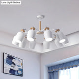 Contemporary Wine Glass Iron Semi Flush Mount Light With Wooden Cap - 5/10 Lights White