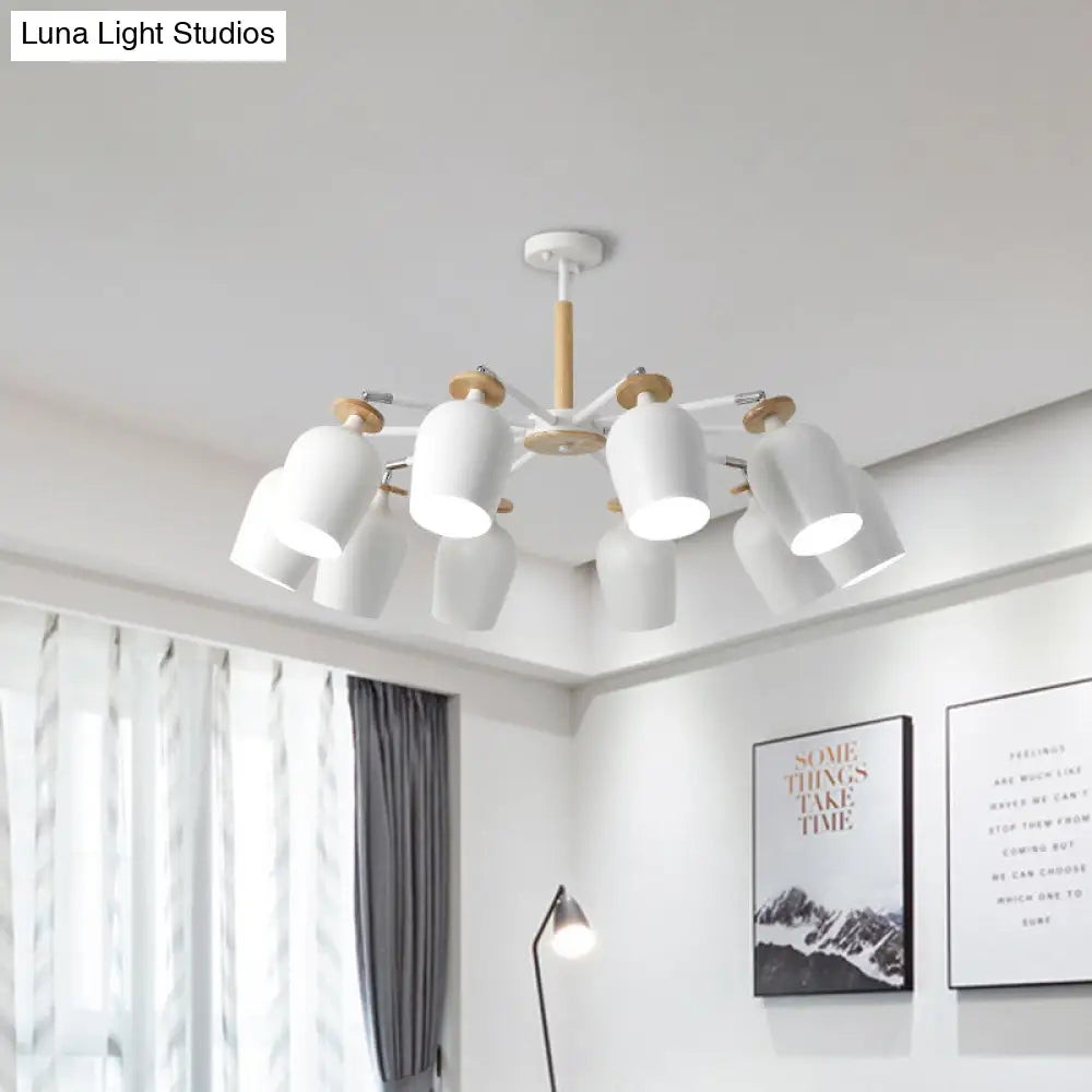 Contemporary Wine Glass Iron Semi Flush Mount Light With Wooden Cap - 5/10 Lights White
